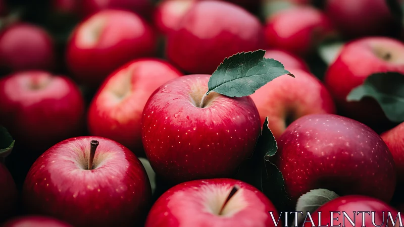 Ruby orchard chorus of dewy apples in lush crimson piles.