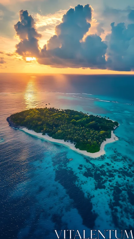 Tropical Island at Sunset with Dramatic Clouds.
