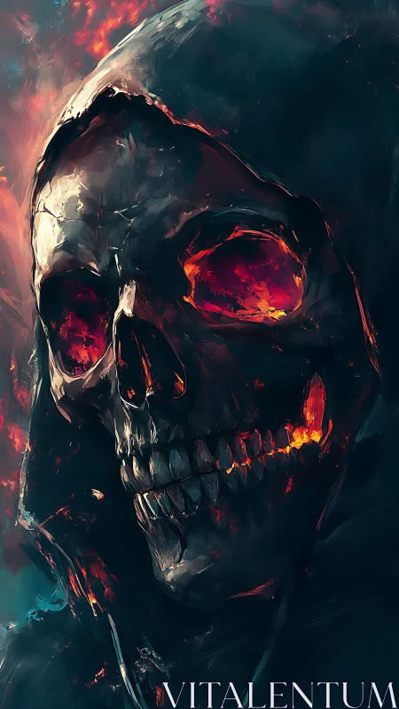 Burning hooded skull rendered in dark digital painting