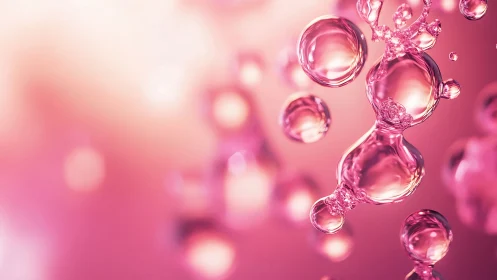 Pink liquid bubbles in abstract macro fluid motion background.