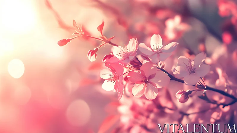 Pink flowering branches displayed with soft focus bokeh effect.