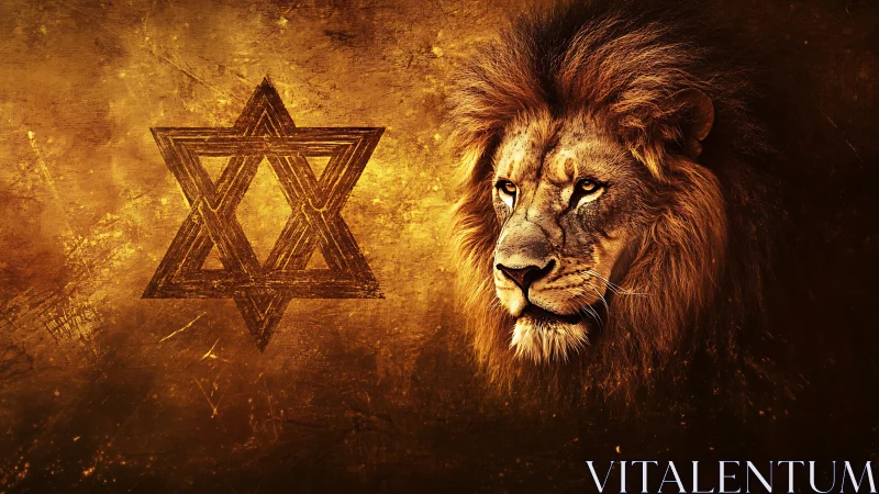 Lion profile aligns with textured Star of David on gold field