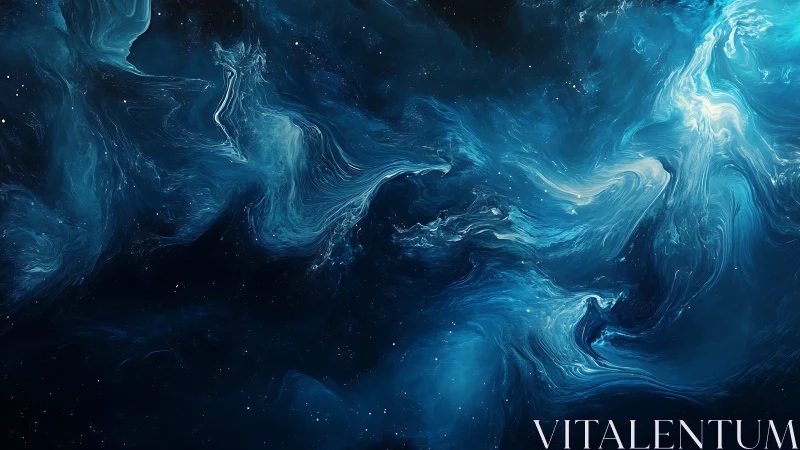 Celestial nebula currents in luminous blue fluid swirls.
