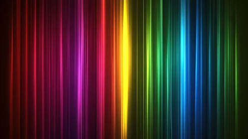 Vertical spectrum beams forming radiant neon light curtain.