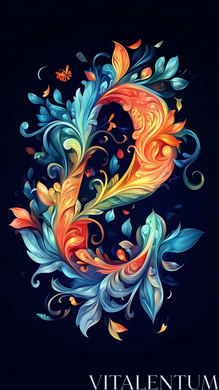 Floral energy vortex forms a luminous abstract numeral two