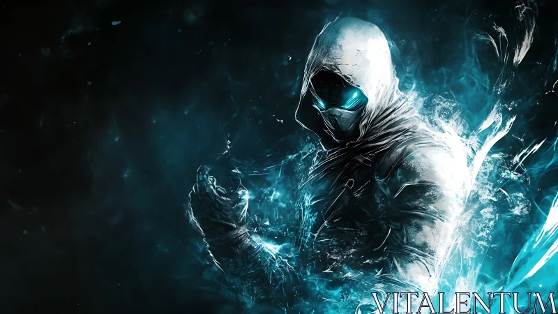 Hooded frost phantom erupts from neon shadows in mid-strike