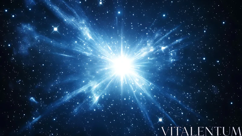 Cosmic stellar explosion radiating blue light through space.