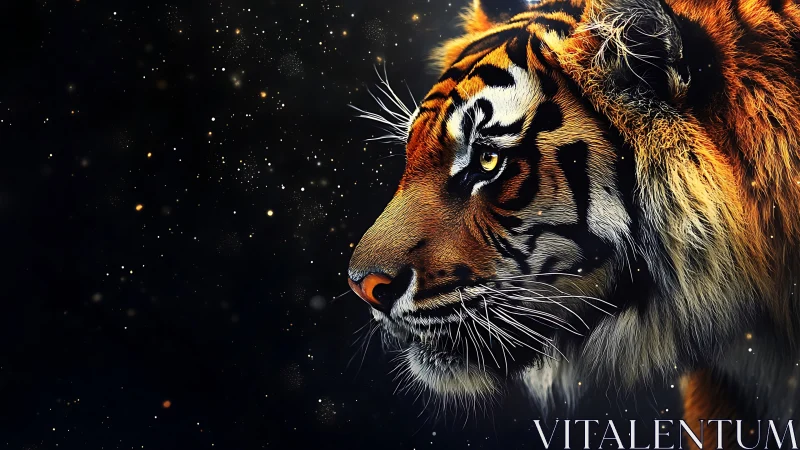 Tiger profile rendered in high-contrast digital chiaroscuro lighting