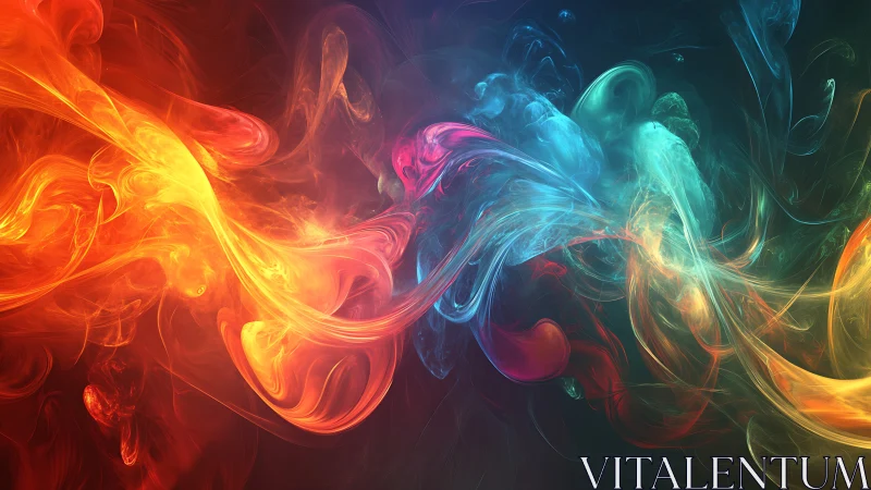 Multicolored fluid light forms intersect across dark canvas