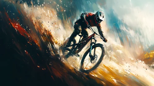 Mountain Cyclist in Motion with Explosive Paint Effects