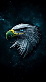 Starlit cyber eagle carves a glowing path through night