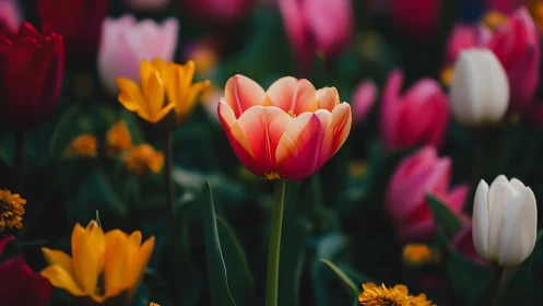 Vibrant Tulip Garden Blooms in Spring Color.