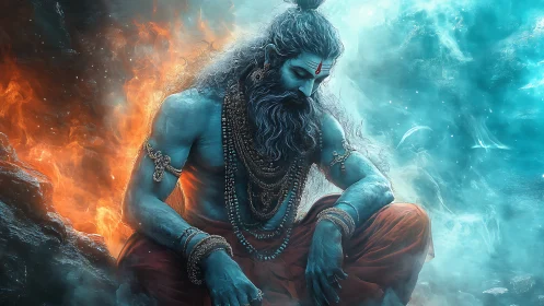 Majestic blue sage finds calm between fire and mist