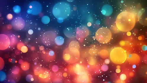 Glowing bokeh orbs drift across a vivid multicolor cosmos.
