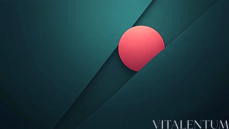 Pink circular form intersects layered teal geometric planes