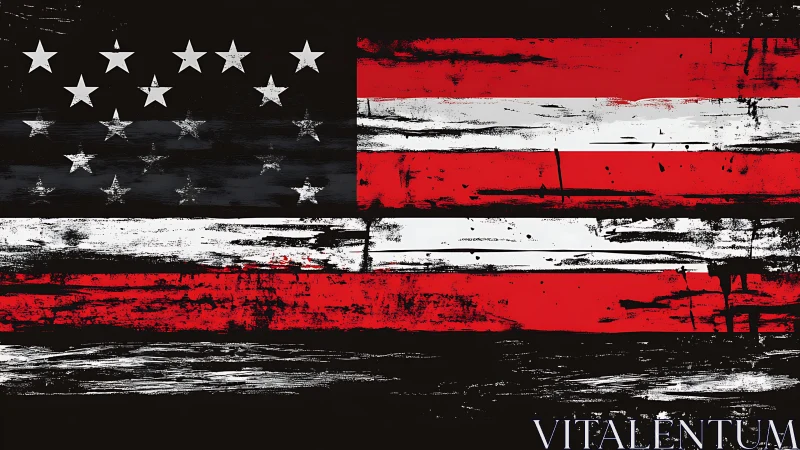 Grunge American flag reinterpretation with red white black stripes.