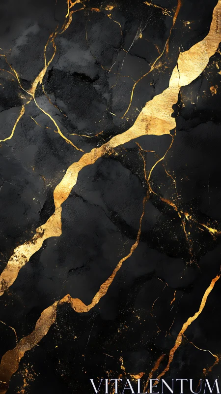 Gold-veined midnight marble with quietly glowing cracks.