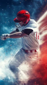 Dynamic digital painting of a power hitter in explosive swing.