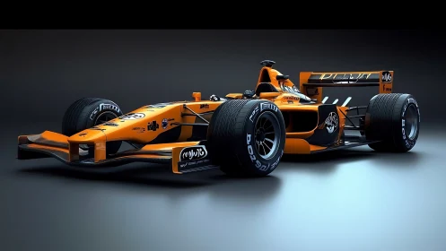 Orange formula race car showcases sleek aerodynamic power.