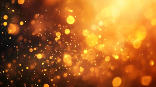Golden bokeh particles in warm glowing abstract light field.