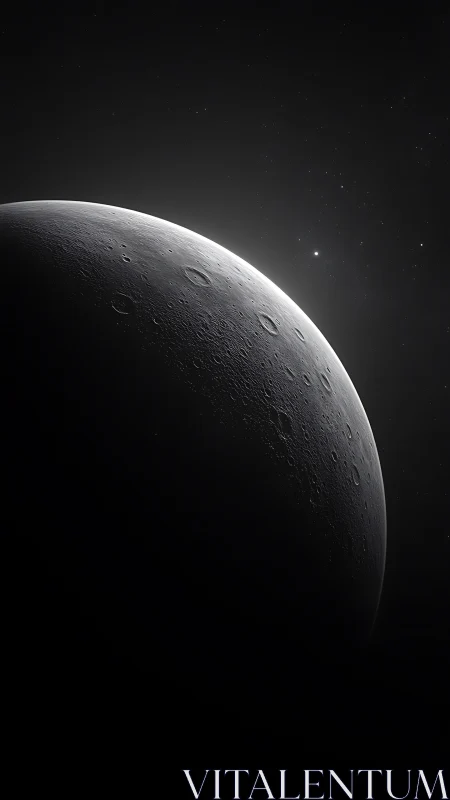 Crescent gray moon surface with craters against deep space.