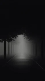 Monochrome tree-lined avenue in atmospheric linear perspective.