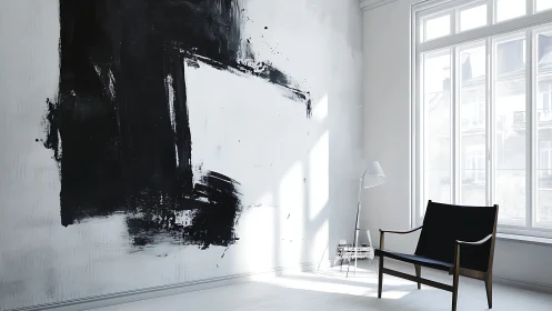 Monochrome brushstorm quietly crowns a sunlit modern corner