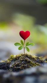 Red Heart Blooms from Moss-Covered Stone in Nature