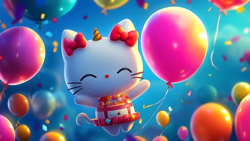 Whimsical Fortune Cat Dreams in Carnival Skies.