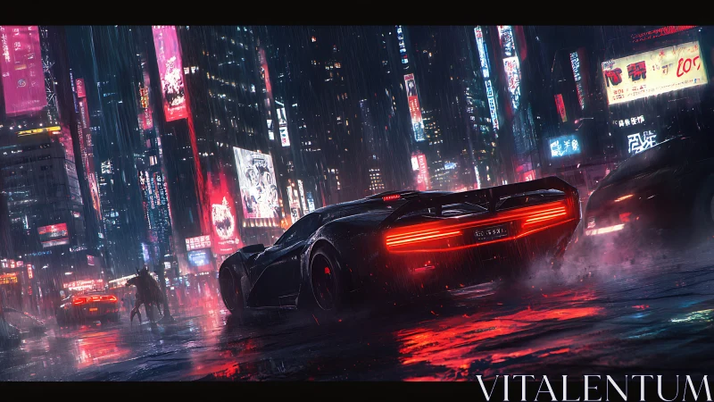Neonstorm supercar stalking rain-slick cyber city streets.