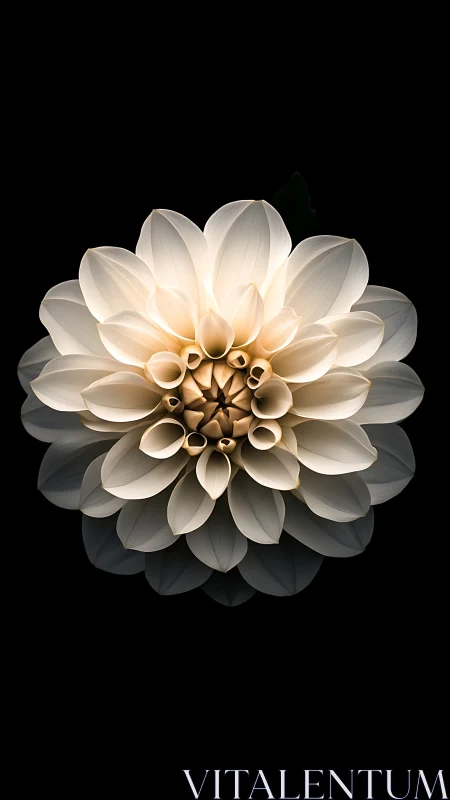 Luminous Dahlia Bloom. Golden center, cream petals, radiant glow.