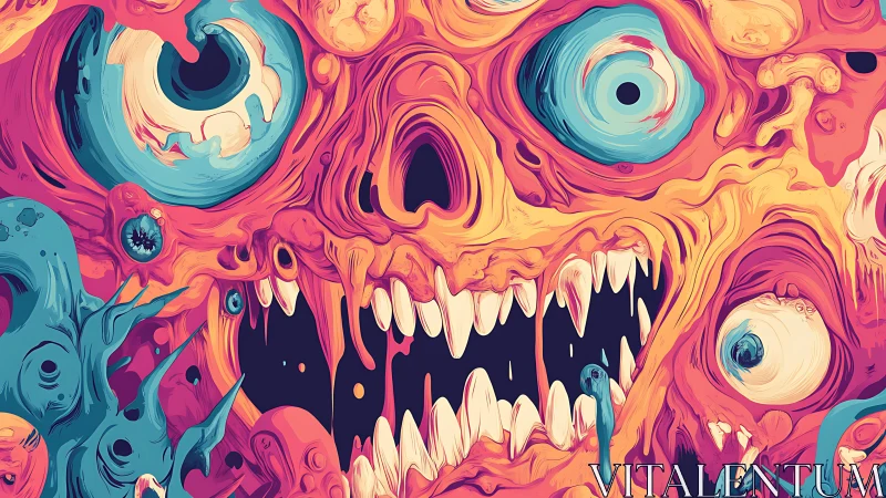 Hyperchromatic melting skull composite with radial ocular distortions.