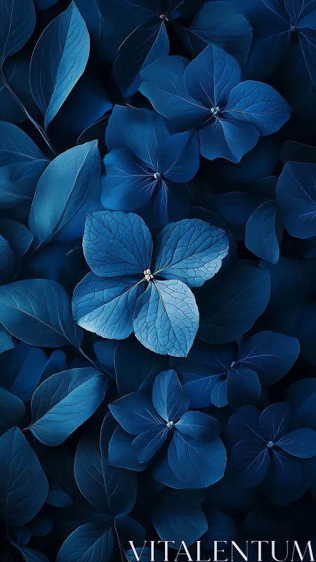 Blue Hydrangea Petals: Volumetric Botanical Study with Translucent Layered Structure