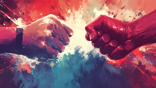 Two Figures in Collision with Explosive Light Emission.