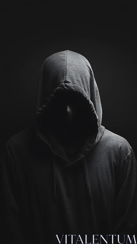 Hooded faceless figure rendered in high-contrast chiaroscuro lighting