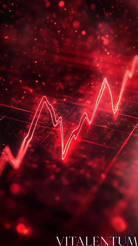 Red financial line chart graph is displayed on dark grid