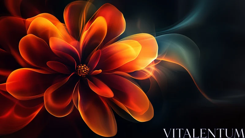 Ember-petal bloom swirling through luminous midnight hush.