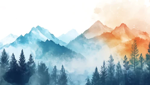 Morning mist kisses blue and amber mountain peaks gently