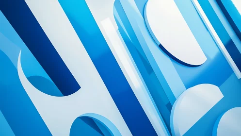 Geometric blue and white abstract composition in perspective.