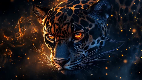 Majestic Leopard Ablaze with Golden Fire and Wonder.