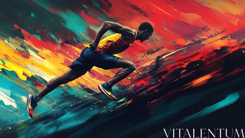 Sprinter charges forward through blazing abstract colors