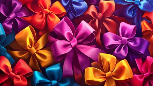 Vibrant satin gift bows cluster in bold saturated color.