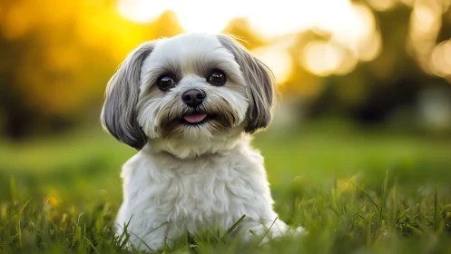 Sunset cuddle pup with bright eyes and a happy little grin.