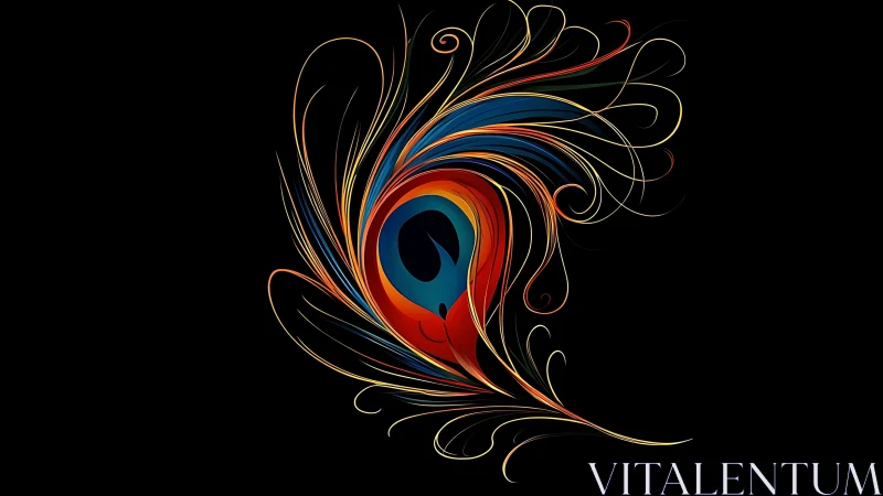 Abstract peacock feather rendered in fluid vector curves