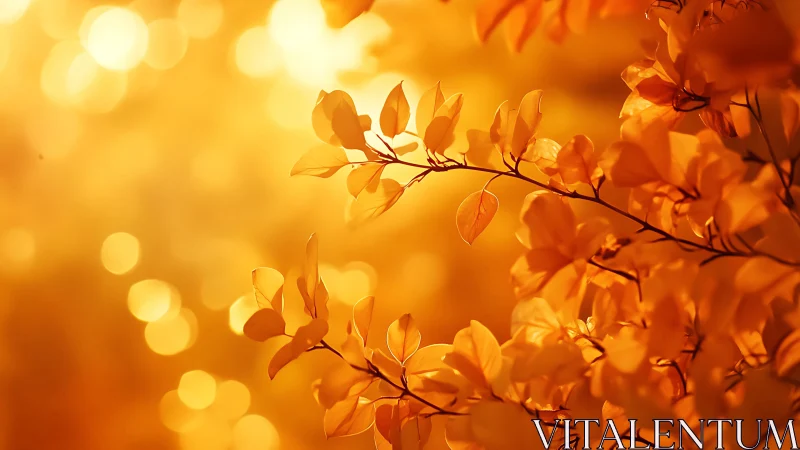 Orange foliage branch with strong backlight bokeh effect.