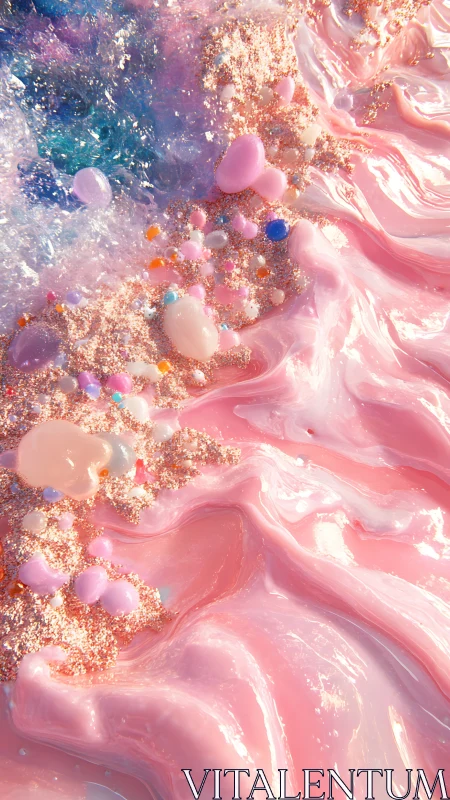 Iridescent candy-like fluid abstraction in glossy macro relief