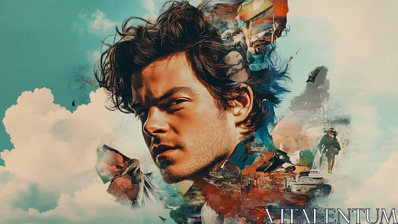 Male portrait integrates environmental narrative fragments