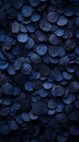 Dense macro texture of overlapping metallic navy blue circles