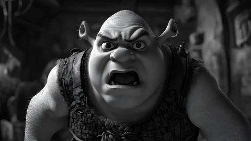Monochrome ogre close-up with high-contrast cinematic lighting