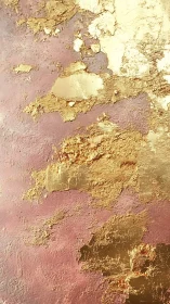 Metallic gold leaf erosion across textured mauve plaster field